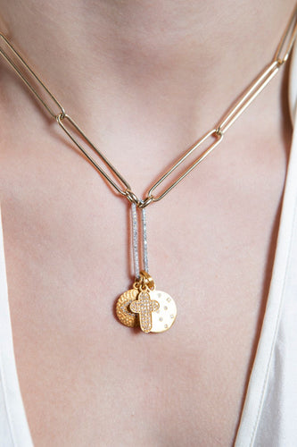 18K Matte Gold & Diamond Disc Pendant Large 30mm #7230-Neck Pendant-Gretchen Ventura