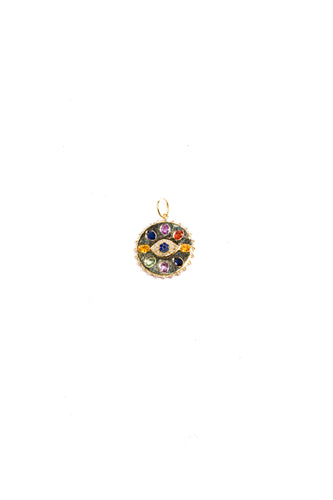 14K Gold Multi Colored Sapphire & Diamond (.22 C) Evil Eye Pendant .78