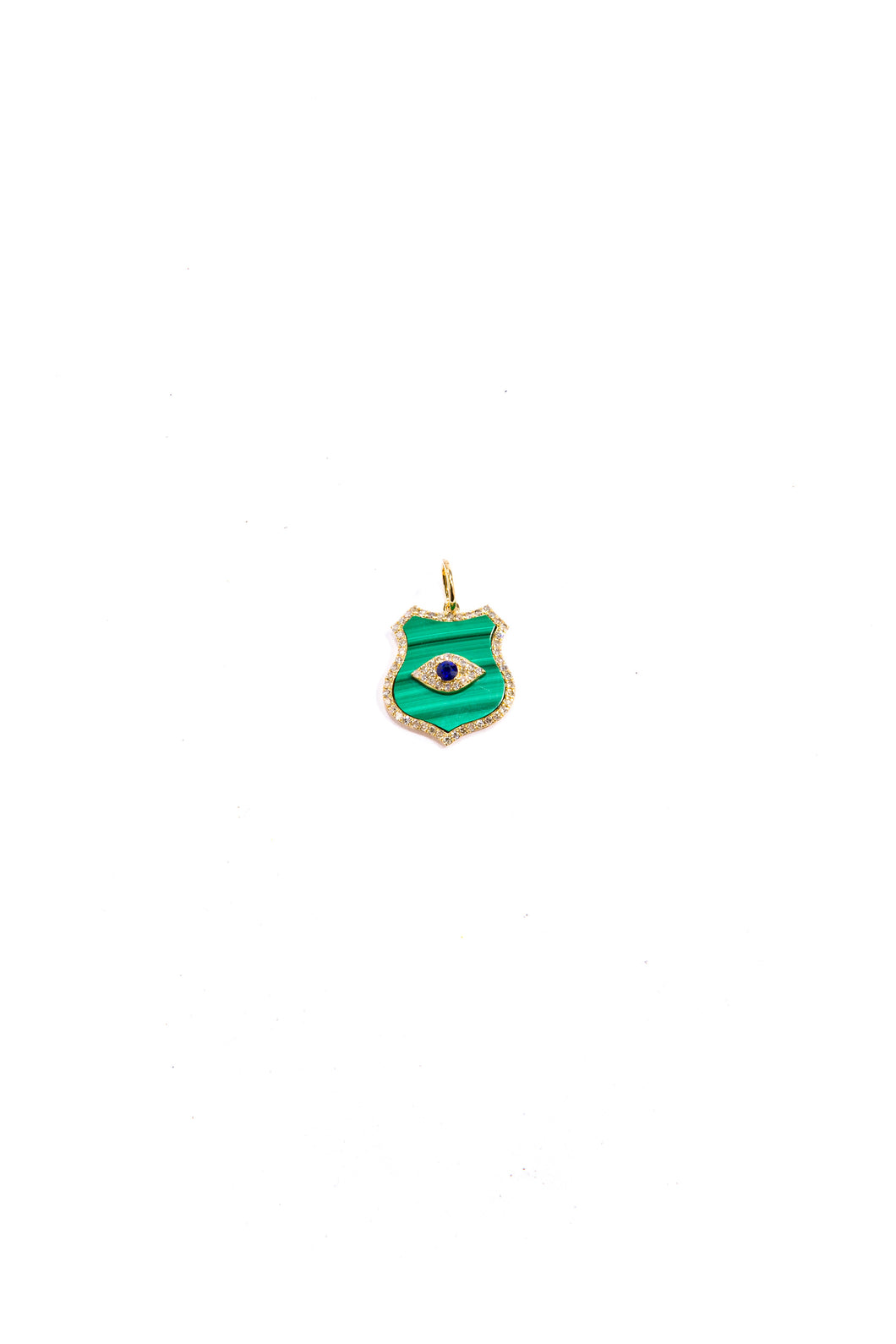 14 K Gold, Diamond (.44 C), Blue Sapphire Evil Eye on Malachite Shield Pendant (1
