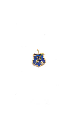 14 K Gold , Diamond (.35C) & Lapis Lazuli Serpent & Star Shield Pendant (1.1