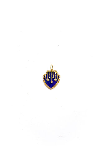 14 K Gold, Diamond (.45 C), Lapis Lazuli Falling Star Shield Pendant (1.2