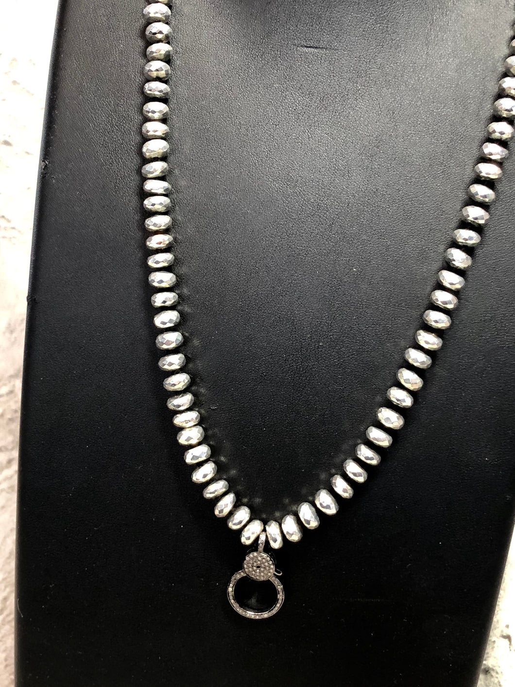 8 mm Faceted Silver pyrite W/ Diamond Lobster Claw Clasp (36