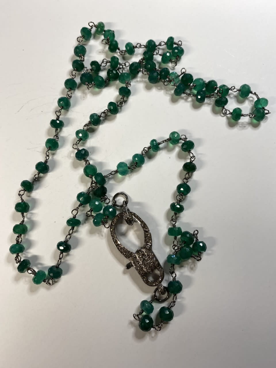 Faceted Green Amethyst Rosary Chain & Diamond Lobster Claw Clasp 36