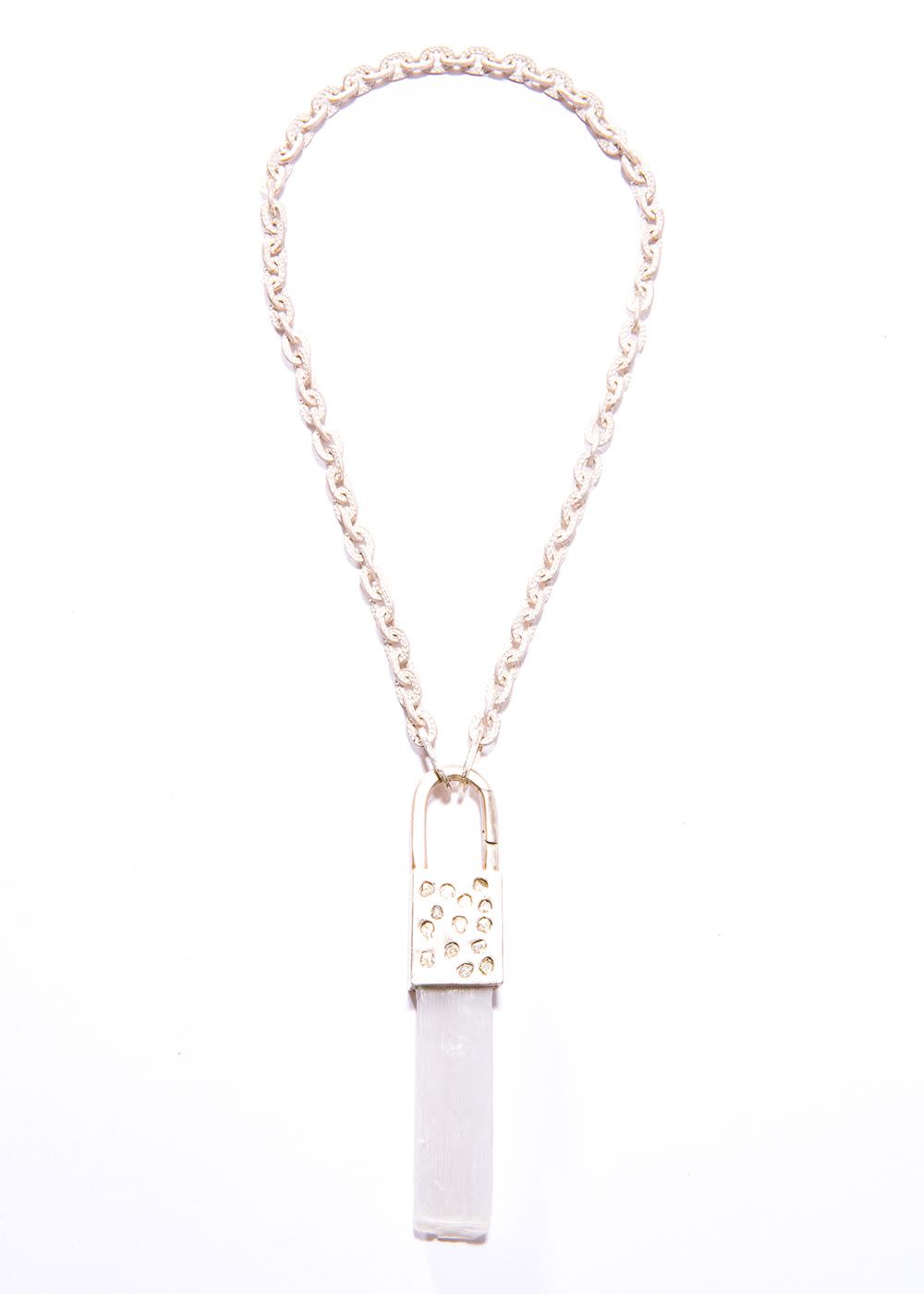 Acid Wash Hand Hammered Sterling Links Chain w/Sterling Conflict Free Diamond & Selenite Shard #9027