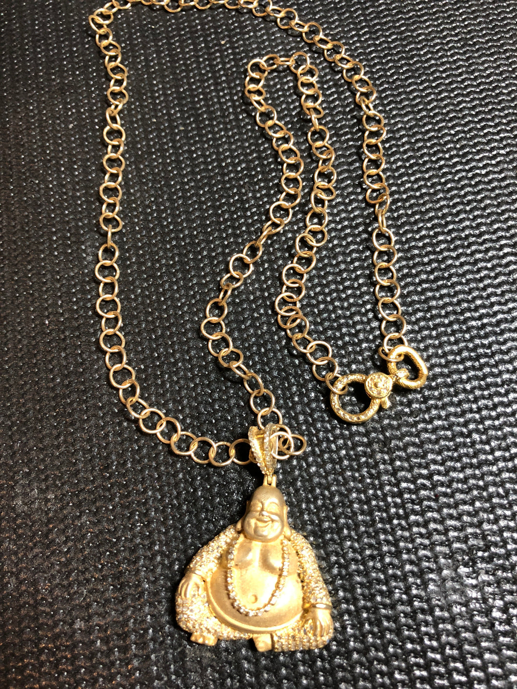 GP over Sterling Diamond Encrusted Buddha Pendant on GP over Sterling Chain w/ Diamond Lobster Claw Clasp(21