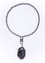 Load image into Gallery viewer, Black Rutilated Quartz &amp; Diamond Pendant w/ Oxidized Sterling Link Chain &amp; Diamond Lobster Clasp (18&quot;+4&quot;) #9125

