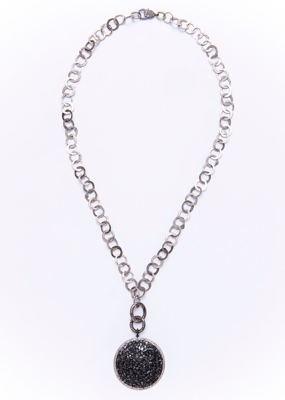 Black Diamond & Pave Pendant w/ Moroccan Vintage Sterling Link Chain & Diamond Oval Clasps (24
