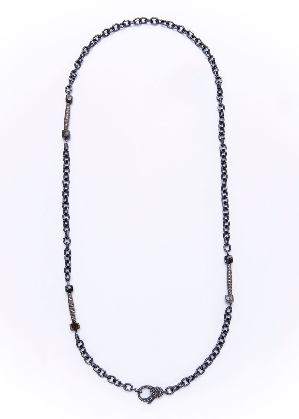 Diamond Bar, Labradorite w/ Rhodium Plated Sterling Chain w/ Diamond Lobster Claw Clasp(36