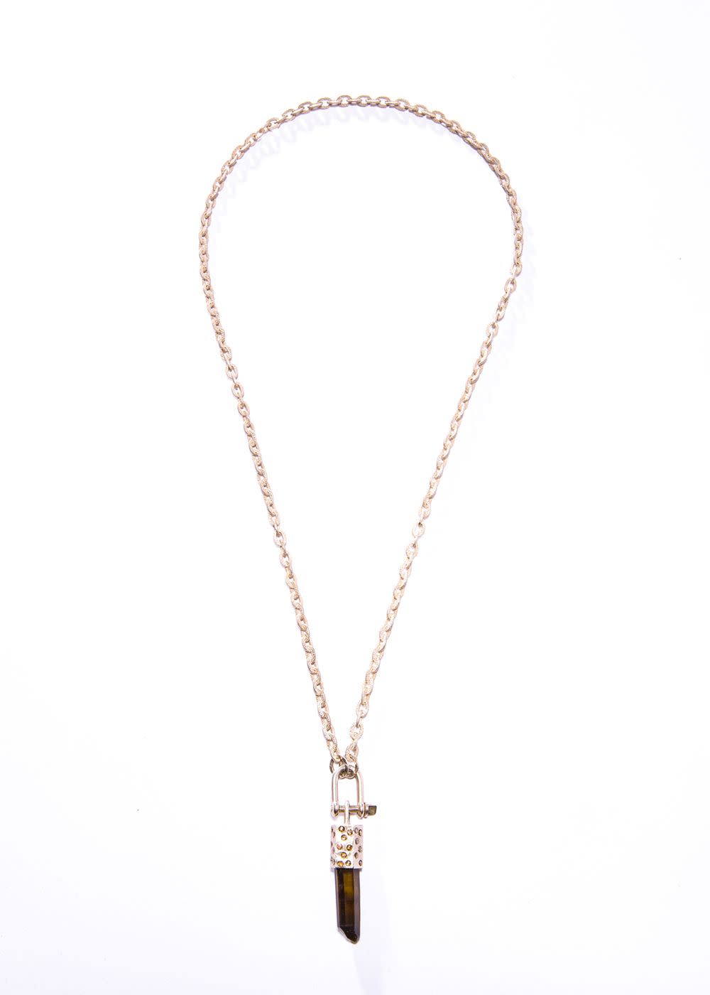 Smoky Quartz Crystal Capped w/ SS & Conflict Free Raw Diamonds &  Diamond Caribeaner & acid wash medium GV Chain (31