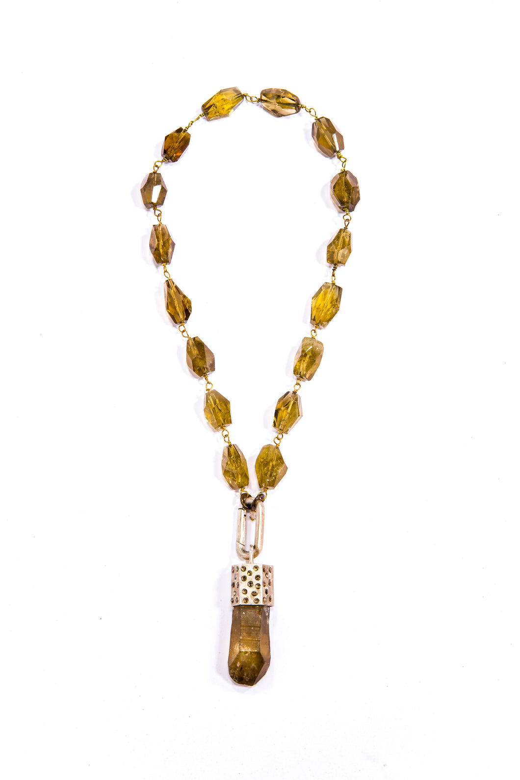 Smoky Quartz  W/ Conflict Free Diamond Slice Capped Smoky Quartz Pendant and GV Clasp (19