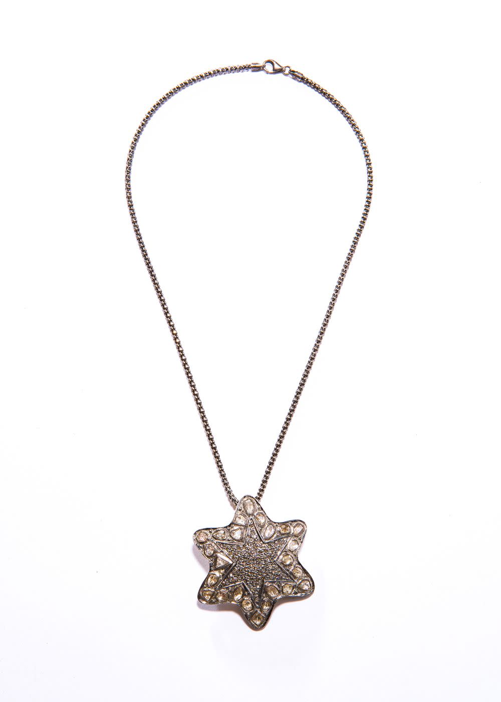 Rose Cut & Pave Diamond Star (3.54C) on Blackened SS Chain (15