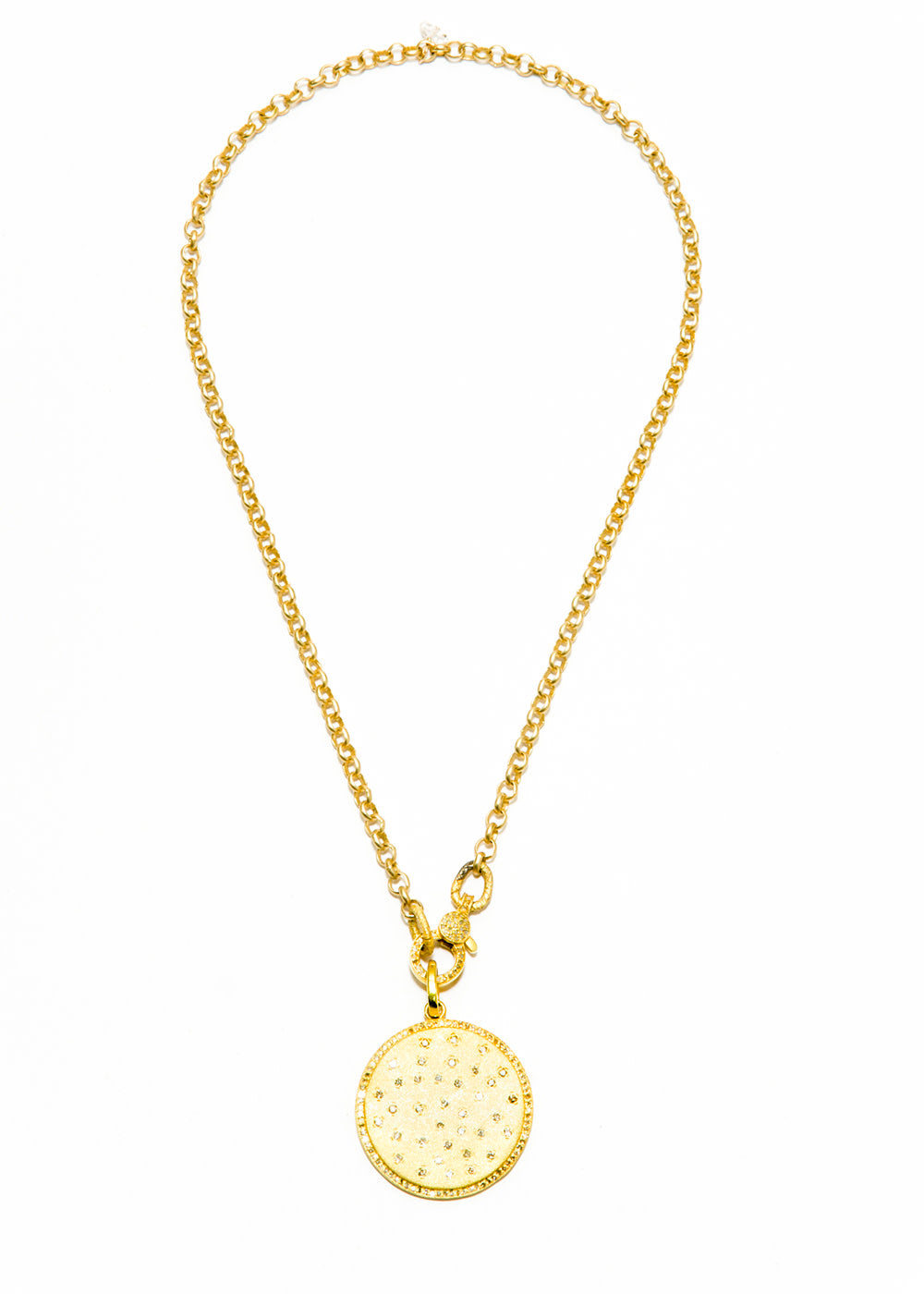 Diamond Pave Matte Sterling Silver disk. GP over SS (17