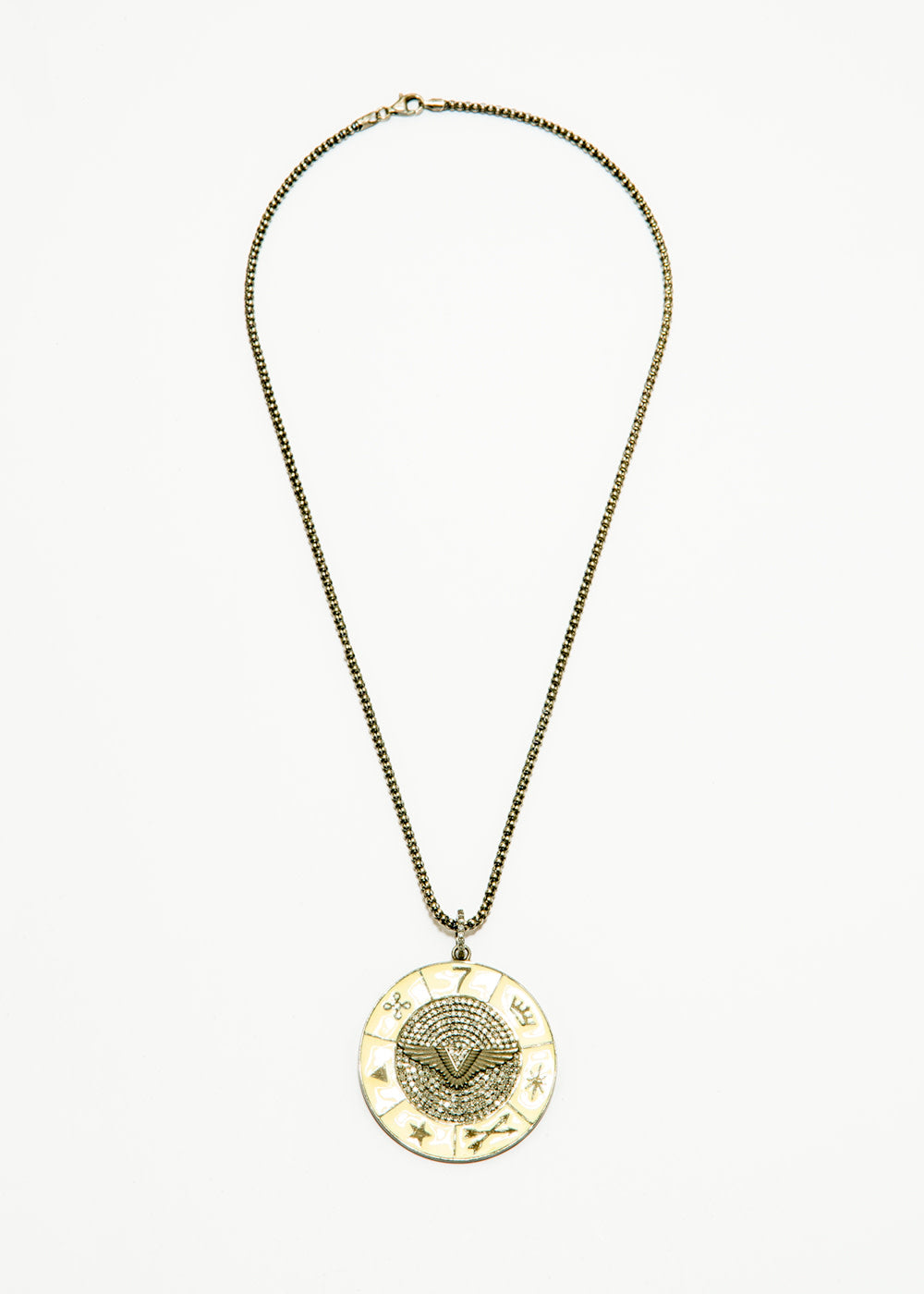 Diamond Pave & Enamel Wings Pendant (3.37C) on Oxidized SS Chain (18