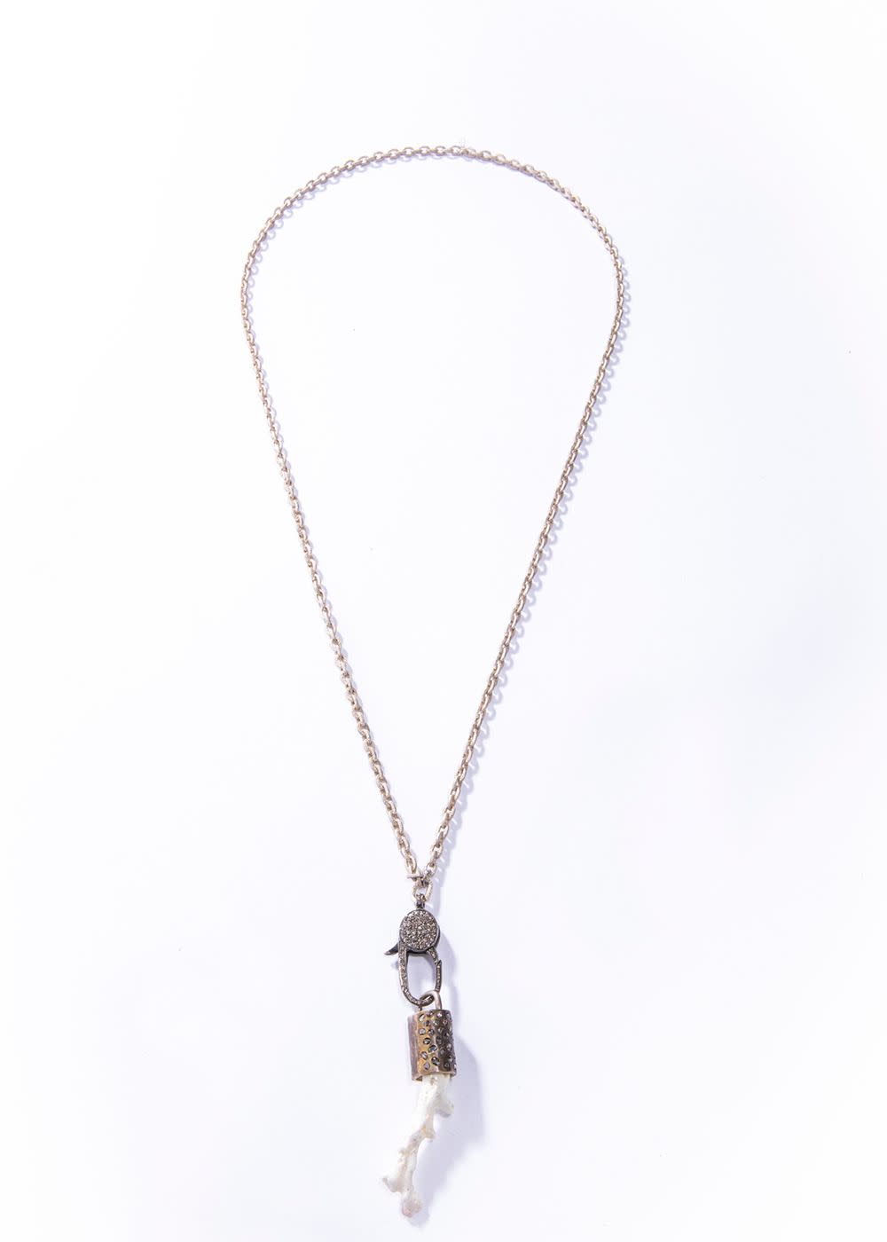 White Coral Capped in SS W/ CF Raw Diamond on Matte Small GV Chain & Diamond Clasp (33