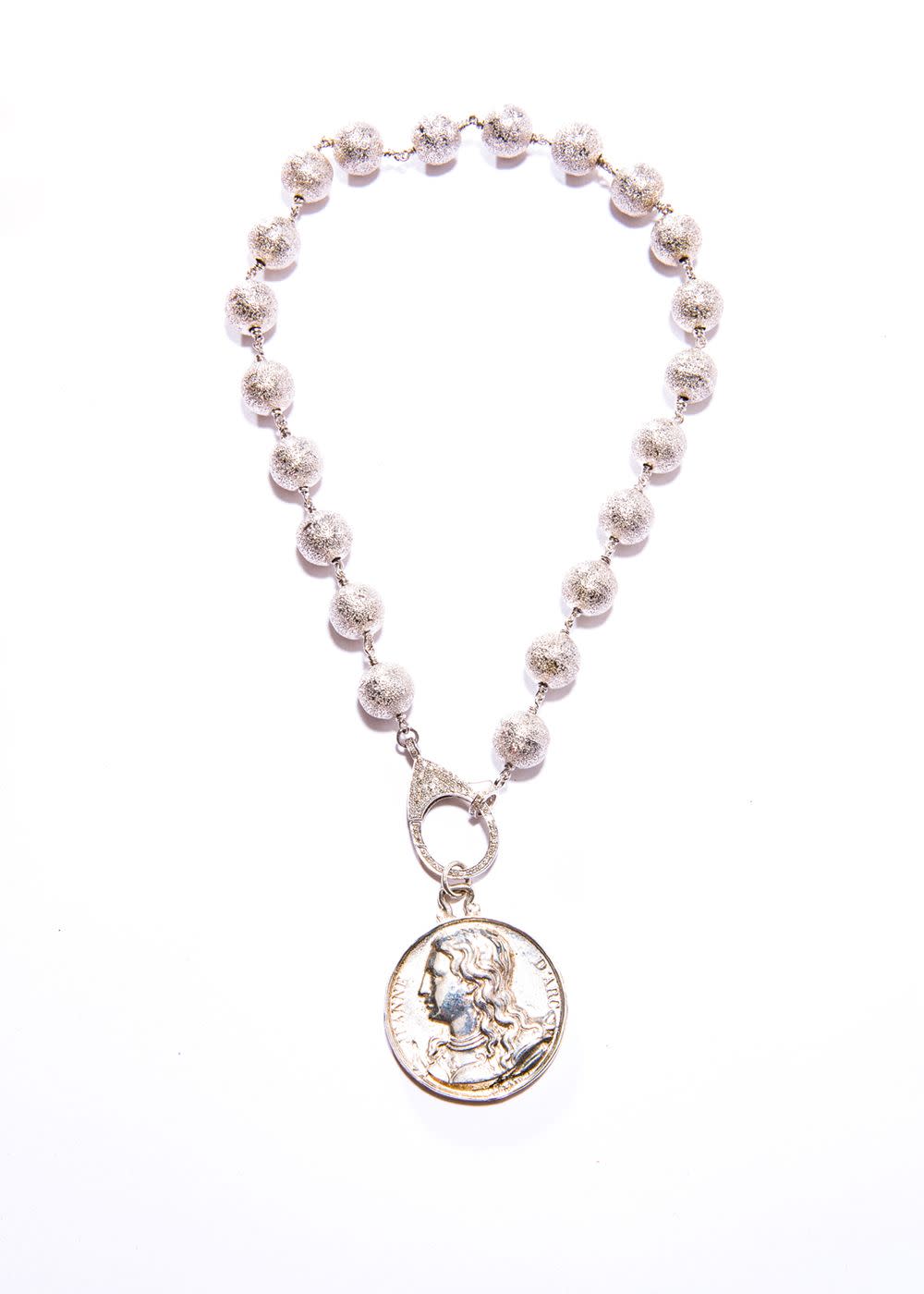 Sterling silver Joan of ARC, Sapphires diamond Cut rosary bead chain w/ diamond lobster claw clasp #9412