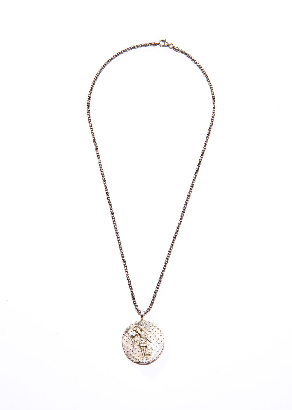 Sterling Joan of ARC w/ single cut diamonds on oxidized sterling chain (18