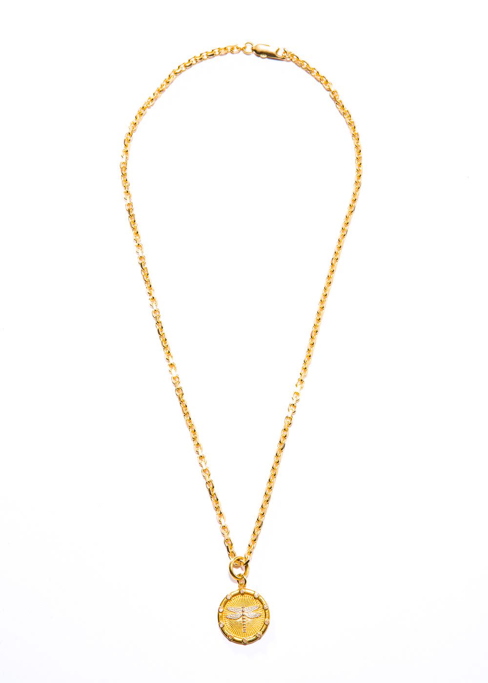 Gold Vermeil Over Sterling & Diamond Dragonfly Pendant w/ Gold Vermeil Chain (18