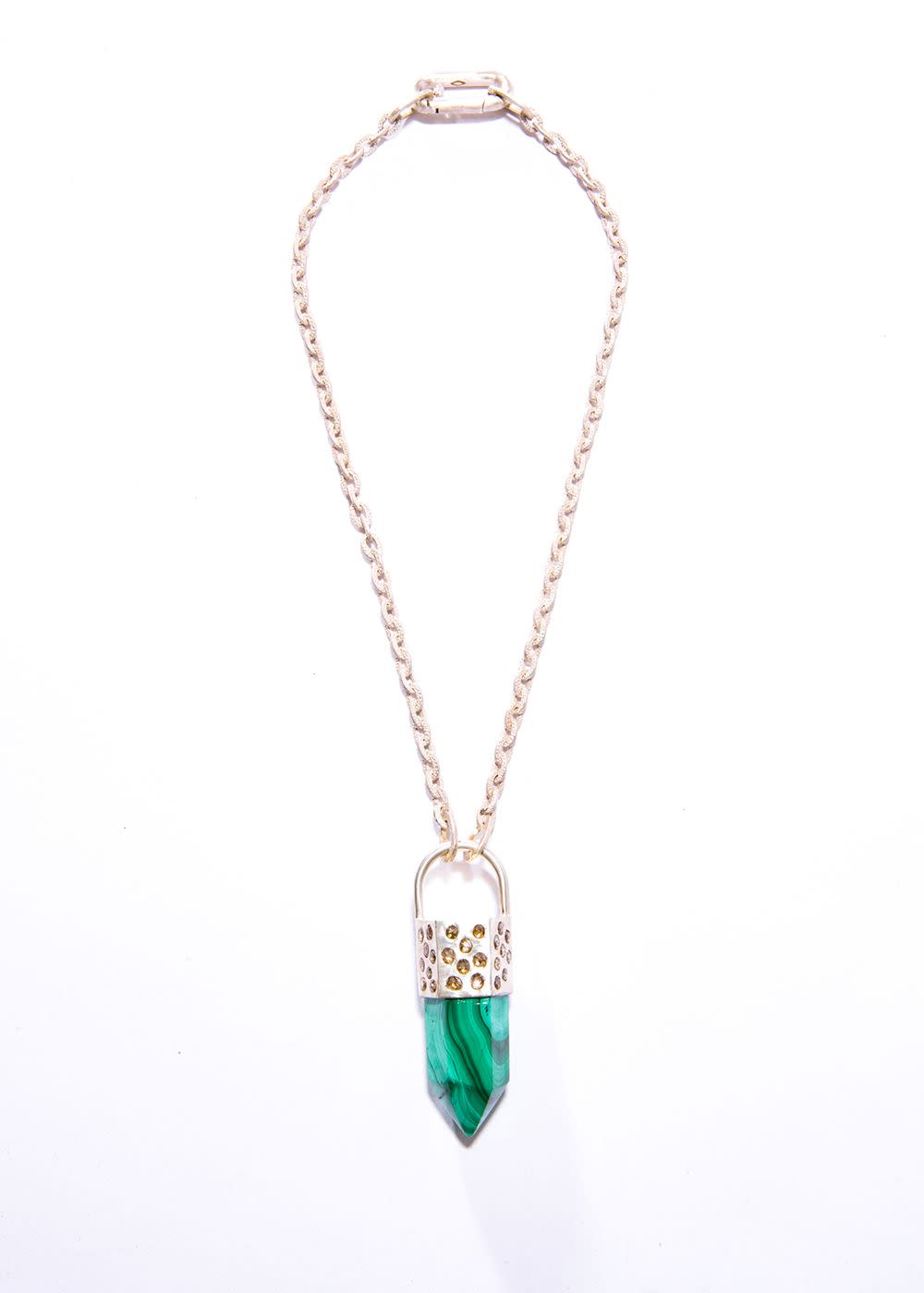 Malachite Point Capped in Sterling & Conflict Free Raw Diamond  on Small GV Sterling Chain & GV Small Clasp (18