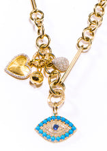 Load image into Gallery viewer, 14K Gold Diamond (.25 C) Sapphire &amp; Turquoise Evil Eye Pendant (.85&quot;) #7239-Neck Pendant-Gretchen Ventura
