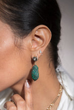 Load image into Gallery viewer, Emerald (3.06c) and Diamond (.89c) Drop in Sterling 14K Post Earrings (2&quot;) #3515-Earrings-Gretchen Ventura

