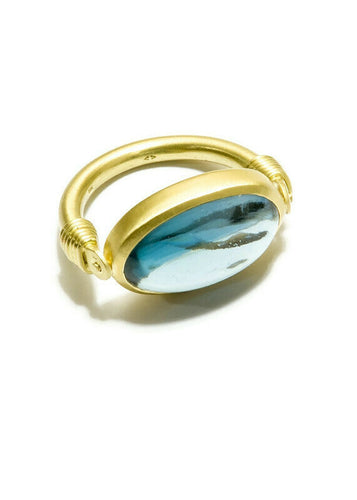 Blue London Topaz Cabochon in Matte 14K Gold Flip Ring #5029-Rings-Gretchen Ventura