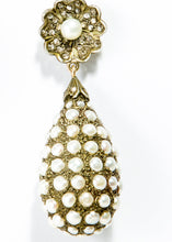 Load image into Gallery viewer, Diamond and Pearl Tear Drop Earrings in 14K Gold &amp; Silver #3466-Earrings-Gretchen Ventura
