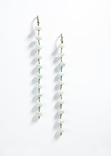 Faceted Silverite Plated Aqua Marine Rosary Chain Earrings on Diamond Post #6505-Earrings-Gretchen Ventura