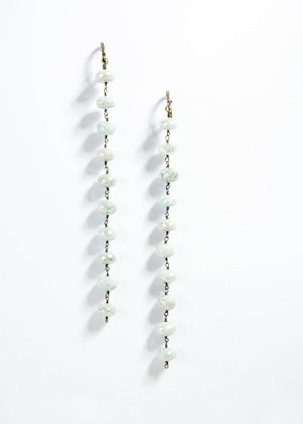 Faceted Silverite Plated Aqua Marine Rosary Chain Earrings on Diamond Post #6505-Earrings-Gretchen Ventura