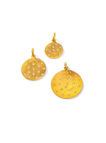 18K Matte Gold & Diamond Disc Pendant Medium 20 mm #7231-Neck Pendant-Gretchen Ventura